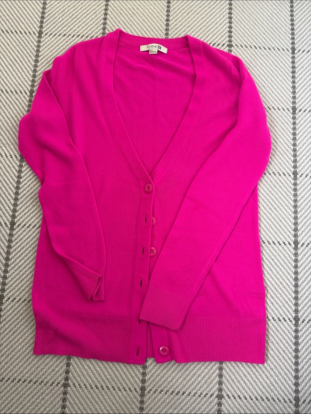 Forever 21 Hot Pink V-Neck Button Cardigan